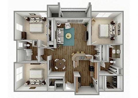 Floor plan for 3 beds, 2 baths, 1417 sqft